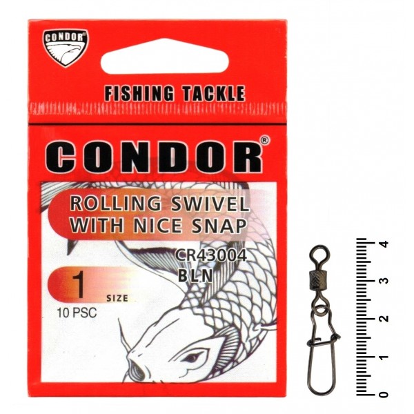 Застібка американка рибальська, з вертлюгом, Condor, 10шт/уп, №1